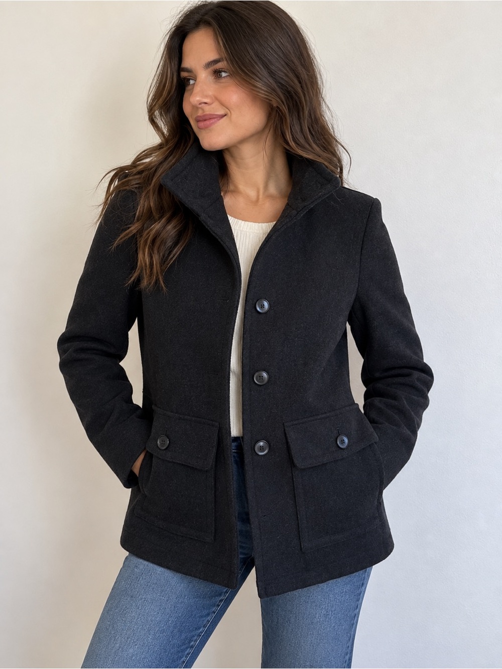 Banana Republic Womens S Italian Wool Blend Car Coat Mario Bellucci Charcoal